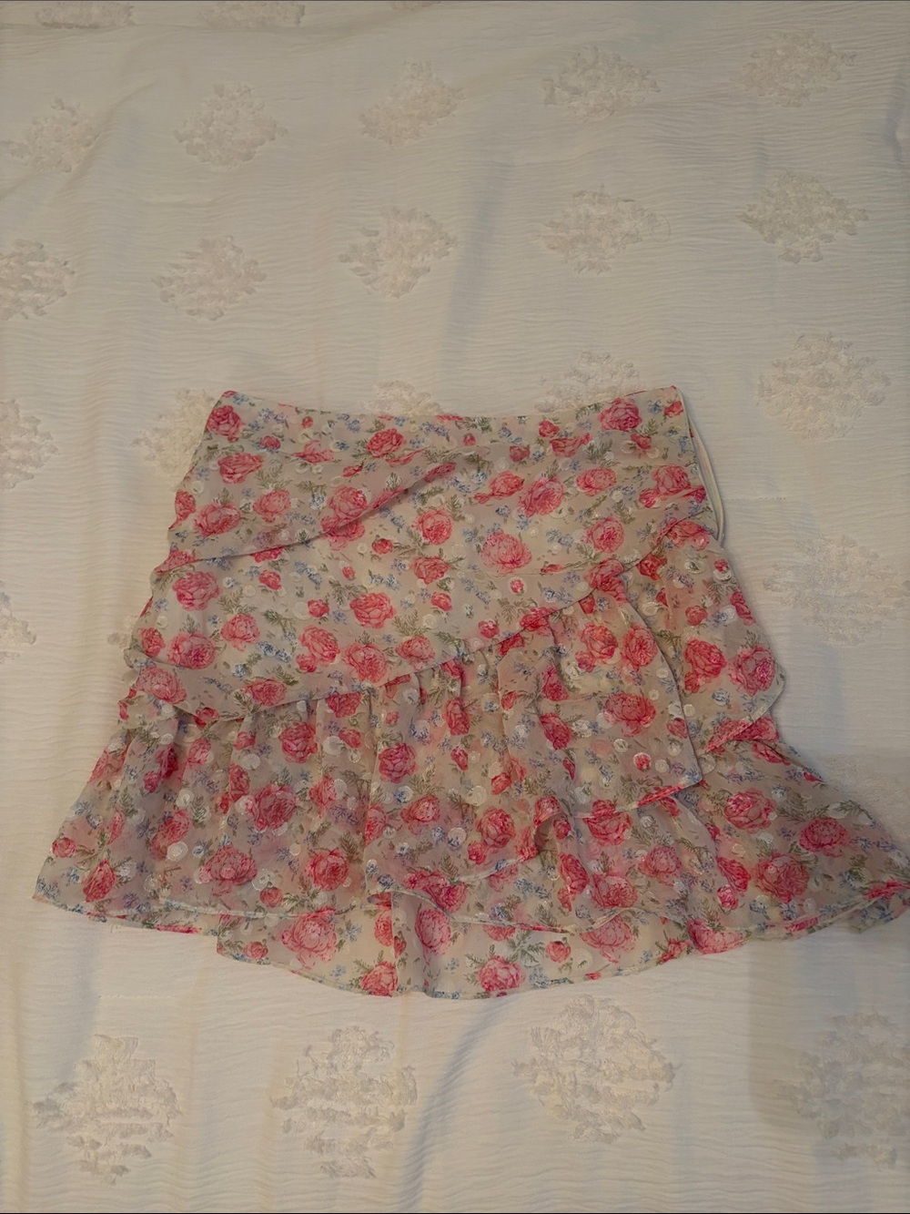 Altar'd State Pink Floral Tiered Ruffle Mini Skirt